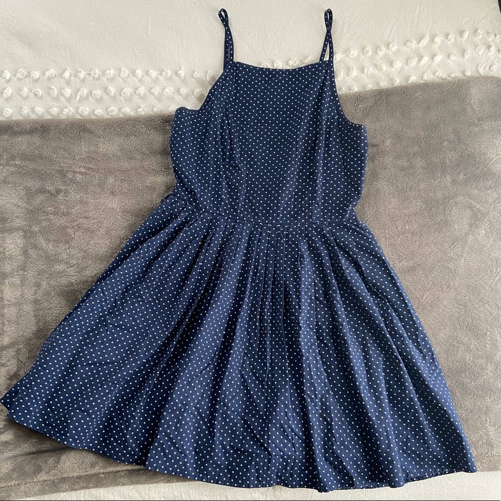 Charlotte Russe Navy Polka Dot Pleated Dress